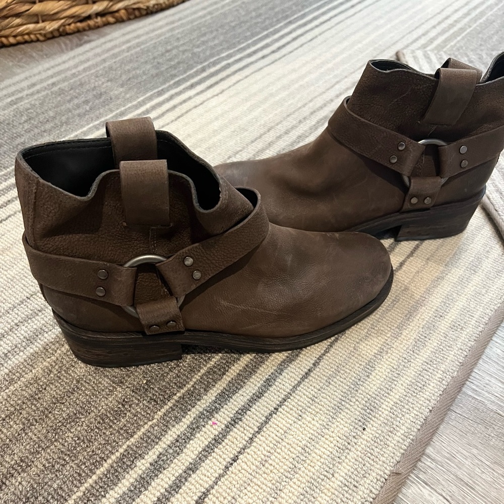 ALLSAINTS genuine leather moto motorcycle boots brown nubuck leather 38.5